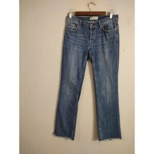 Free People We the People  Button Fly Cropped Jeans Denim Pants Raw Hem Size 29